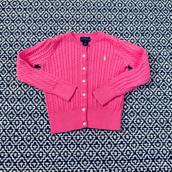 Polo Ralph Lauren Pink Mini Cable Cardigan Sweater - Picture 1 of 3